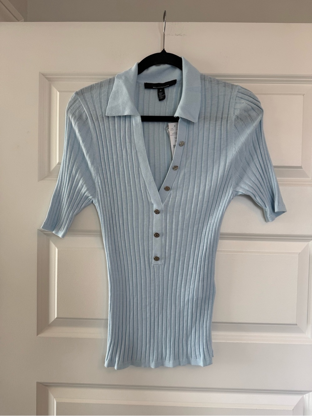 NWT White House Black Market Short Sleeve Button Front Collar Popover Top